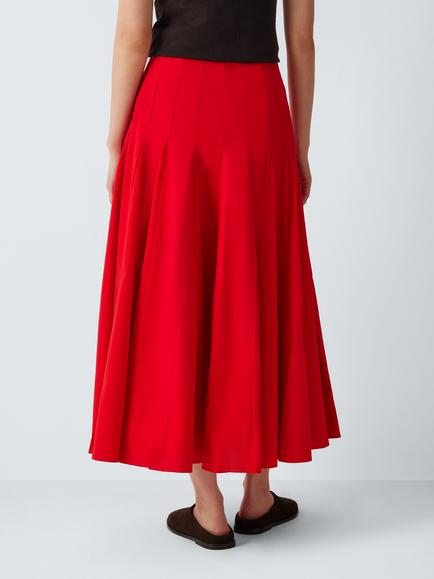 John Lewis Godet Pleated Cotton Full Midi Skirt - view 2, Auro Orange