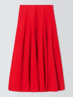 John Lewis Godot Pleat Cotton Full Midi Skirt, Auro Orange, Auro Orange
