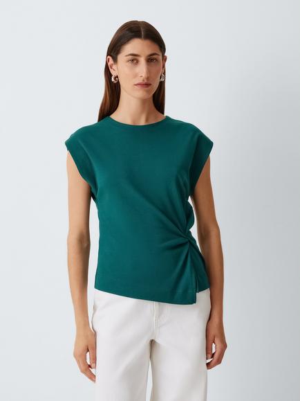 John Lewis Twist Side Sleeveless Cotton Top, Teal
