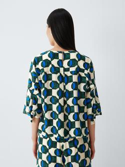 Weekend MaxMara Adone Geometric Print Short Sleeve Silk Blouse, Dark Green - view 2, Dark Green