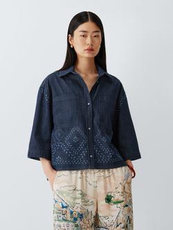 Weekend MaxMara Alare Short Sleeve Cotton Denim Shirt, Navy Denim, Navy Denim
