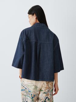 Weekend MaxMara Alare Short Sleeve Cotton Denim Shirt, Navy Denim - view 2, Navy Denim