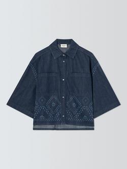 Weekend MaxMara Alare Short Sleeve Cotton Denim Shirt, Navy Denim, Navy Denim
