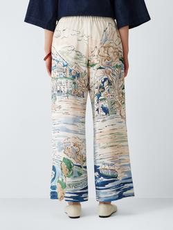 Weekend MaxMara Curva Print Wide Leg Silk Ankle Trousers, Blue Landscape - view 2, Blue Landscape