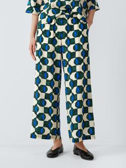 Weekend MaxMara Eusebio Geometric Print Silk Ankle Trousers, Dark Green, Dark Green