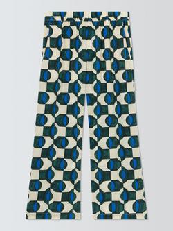 Weekend MaxMara Eusebio Geometric Print Silk Ankle Trousers, Dark Green, Dark Green