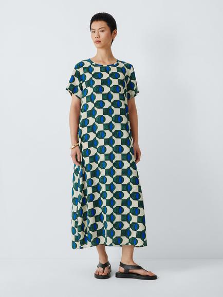 Weekend MaxMara Vinci Silk Dress, Green Geometric, Green Geometric