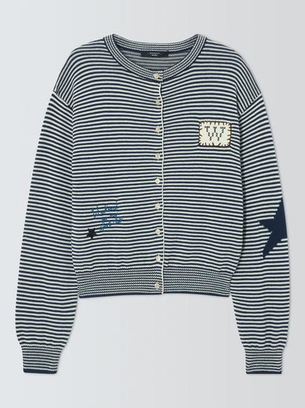Weekend MaxMara Teiera Cotton Blend Cardigan, Navy Pinstripes, Navy Pinstripes