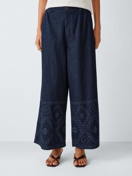 Weekend MaxMara Lampada Mid Rise Pattern Hem Straight Leg Wool Jeans, Navy Denim, Navy Denim