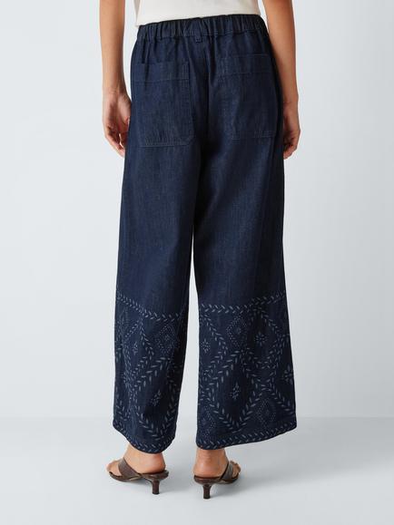 Weekend MaxMara Lampada Mid Rise Pattern Hem Straight Leg Wool Jeans, Navy Denim - view 2, Navy Denim