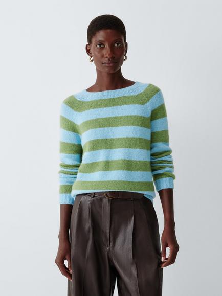 Weekend MaxMara Ghiacci Alpaca Wool Blend Stripe Jumper, Blue Pinstripes, Blue Pinstripes