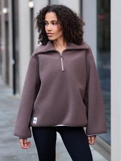 Gym King Replenish Borg Half-Zip Fleece Top, Deep Mocha