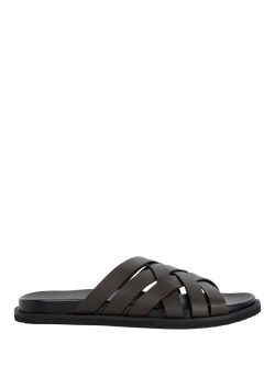 Dune London Iddris Interlocking Weave Leather Footbed Sandals, Brown, Brown