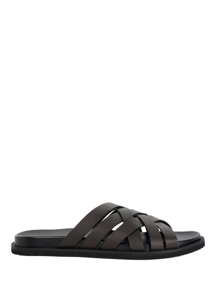 Dune London Iddris Interlocking Weave Leather Footbed Sandals, Brown, Brown