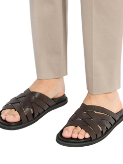 Dune London Iddris Interlocking Weave Leather Footbed Sandals, Brown - view 2, Brown