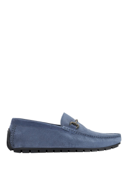 Dune London Brackon Suede Snaffle Trim Moccasin Loafers, Blue, Blue