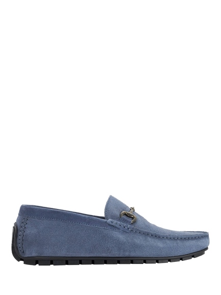 Dune London Brackon Suede Snaffle Trim Moccasin Loafers, Blue, Blue
