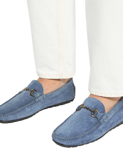 Dune London Brackon Suede Snaffle Trim Moccasin Loafers, Blue - view 2, Blue