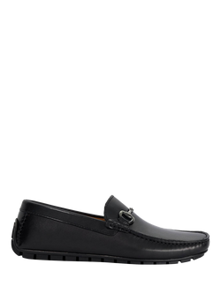 Dune London Brackon Leather Snaffle Trim Moccasin Loafers, Black