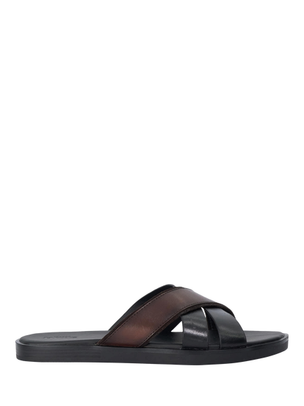 Dune London Iker Leather Slider Sandals, Black/Multi, Black/Multi