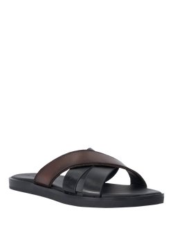 Dune London Iker Leather Slider Sandals, Black/Multi - view 2, Black/Multi