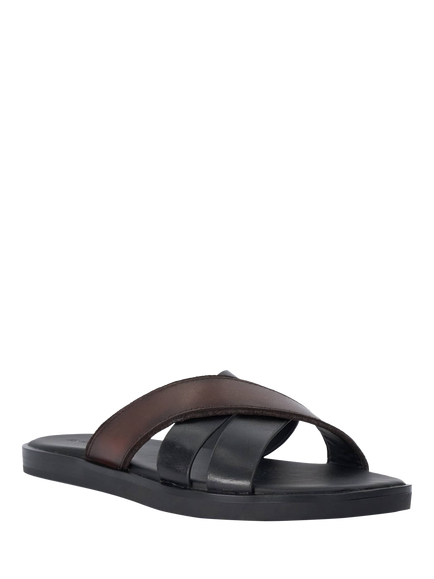 Dune London Iker Leather Slider Sandals, Black/Multi - view 2, Black/Multi