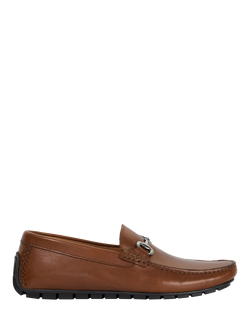 Dune London Brackon Leather Snaffle Trim Moccasin Loafers, Tan