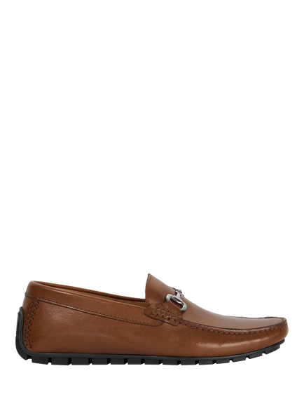Dune London Brackon Leather Snaffle Trim Moccasin Loafers, Tan