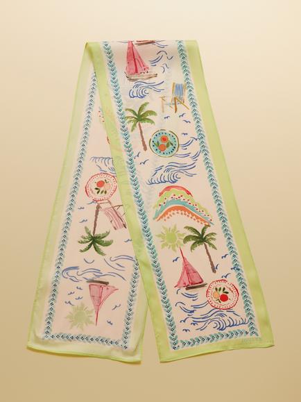 Joules Highgrove Palm Pure Silk Scarf, Cream/Pink/Green, Cream/Pink/Green