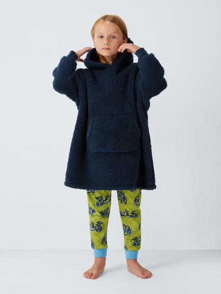 John Lewis Kids' Oversized Sherpa Blanket Hoodie, Blue, Blue