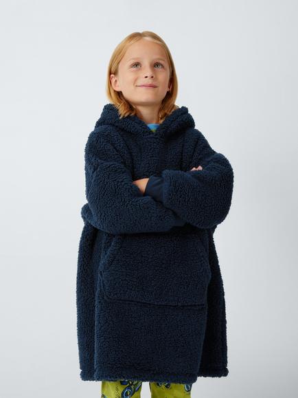 John Lewis Kids' Oversized Sherpa Blanket Hoodie, Blue - view 2, Blue