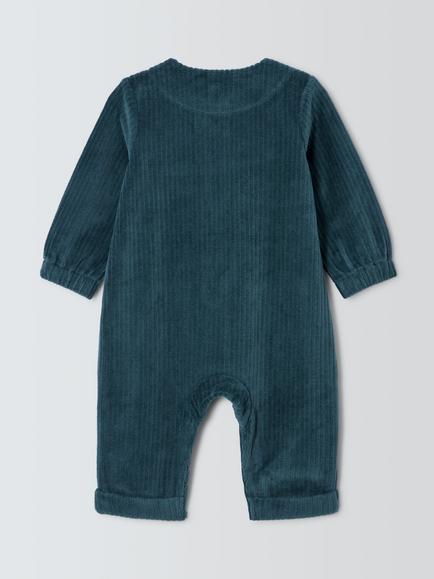 John Lewis Baby Ribbed Velour Star Romper, Green - view 2, Green