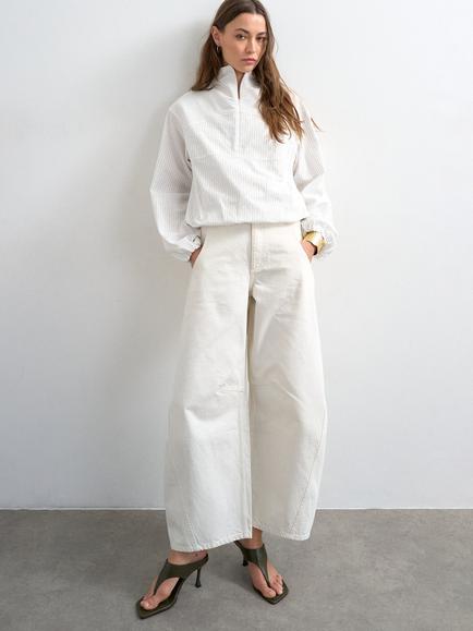 Topshop Horseshoe Mid Rise Barrel Leg Jeans, White, White
