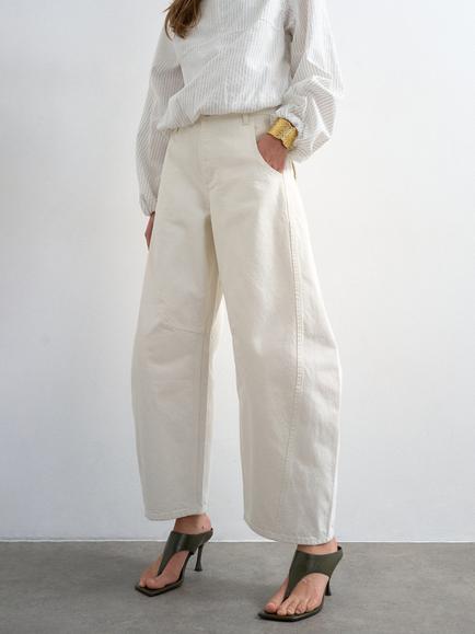 Topshop Horseshoe Mid Rise Barrel Leg Jeans, White - view 2, White