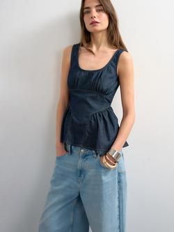 Topshop Peplum Hem Denim Top, Indigo, Indigo