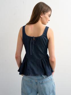 Topshop Peplum Hem Denim Top, Indigo - view 2, Indigo