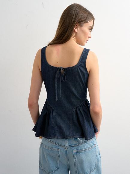 Topshop Peplum Hem Denim Top, Indigo - view 2, Indigo