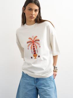 Topshop Paradiso Embroidered Oversized Cotton T-Shirt, White, White