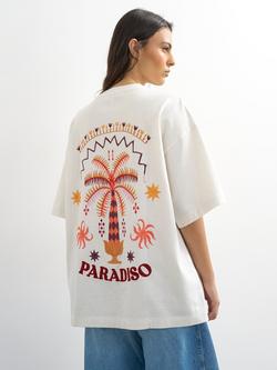 Topshop Paradiso Embroidered Oversized Cotton T-Shirt, White - view 2, White