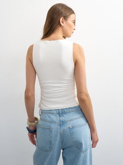 Topshop Knot Detail Beaded Ruched Tank Top, White - view 2, White