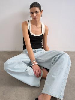Topshop Scoop Neck Rib Jersey Vest, Black, Black