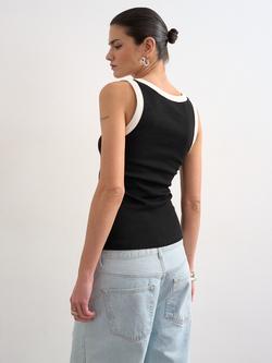 Topshop Scoop Neck Rib Jersey Vest, Black - view 2, Black