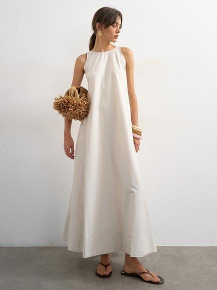Topshop Sleeveless Open Back Buckle Strap Cotton Blend Maxi Dress, White, White