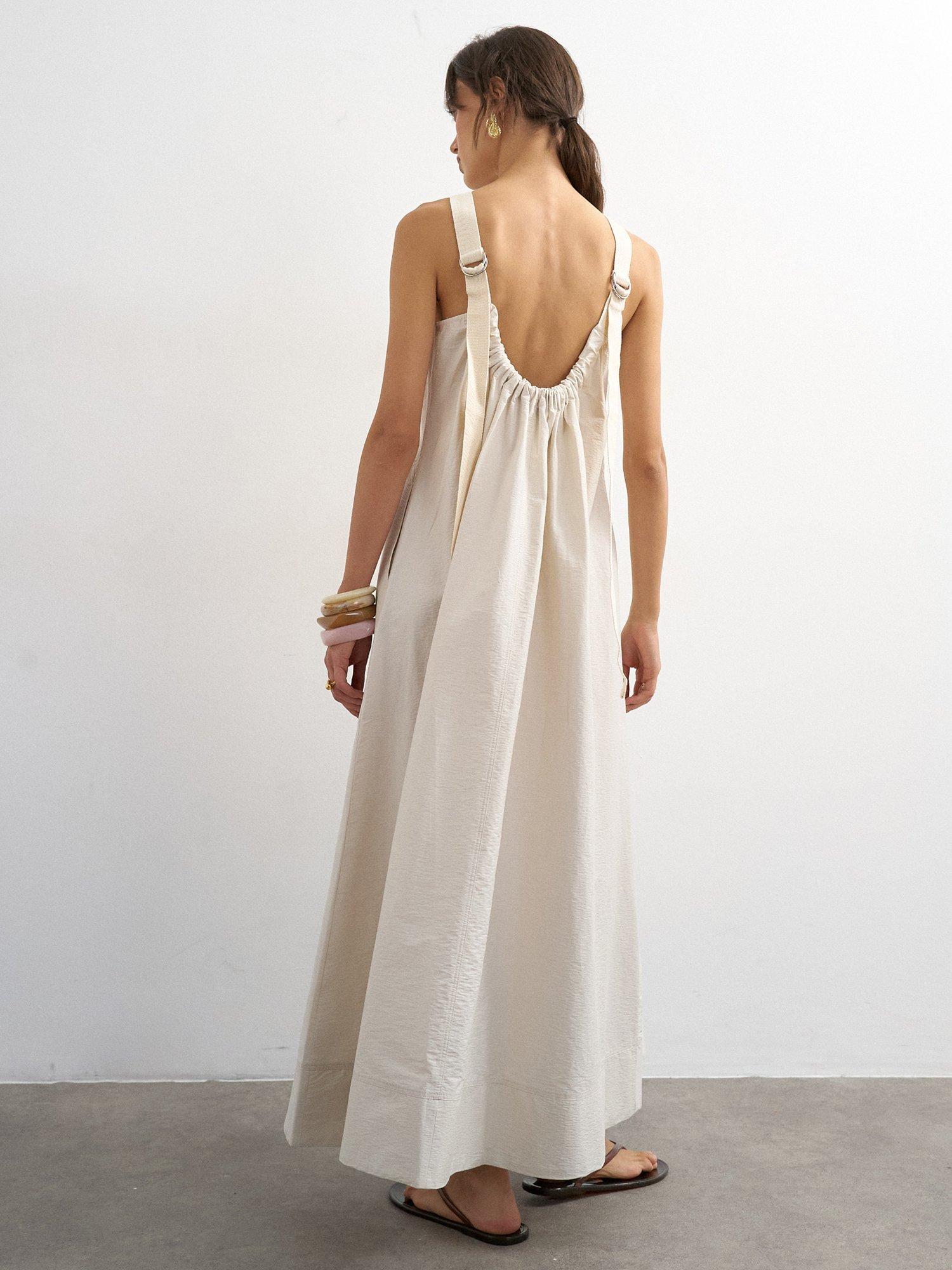 topshop buckle wrap midi dress Topshop Sleeveless Open Back Buckle Strap Cotton Blend Maxi Dress, White