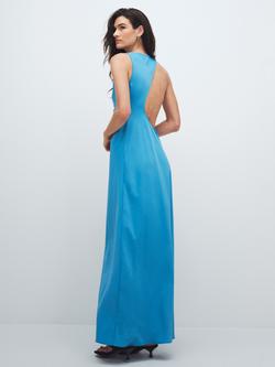 Topshop Asymmetric Shoulder Bead Maxi Occasion Dress, Blue - view 2, Blue