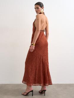 Topshop Bead Trim Broderie Anglaise Maxi Dress, Rust, Rust