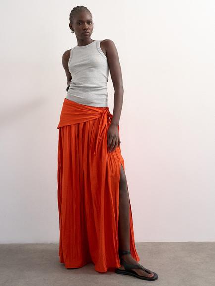 Topshop Crinkle Side Slit Maxi Skirt, Orange, Orange