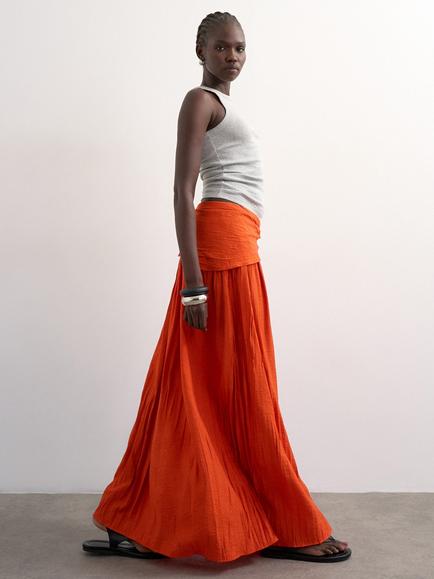 Topshop Crinkle Side Slit Maxi Skirt, Orange - view 2, Orange