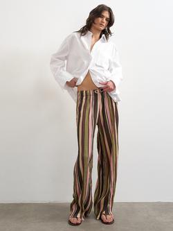Topshop Drawstring Waist Wide Leg Striped Crinkle Trousers, Multi, Multi