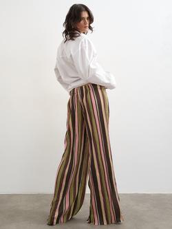 Topshop Drawstring Waist Wide Leg Striped Crinkle Trousers, Multi - view 2, Multi